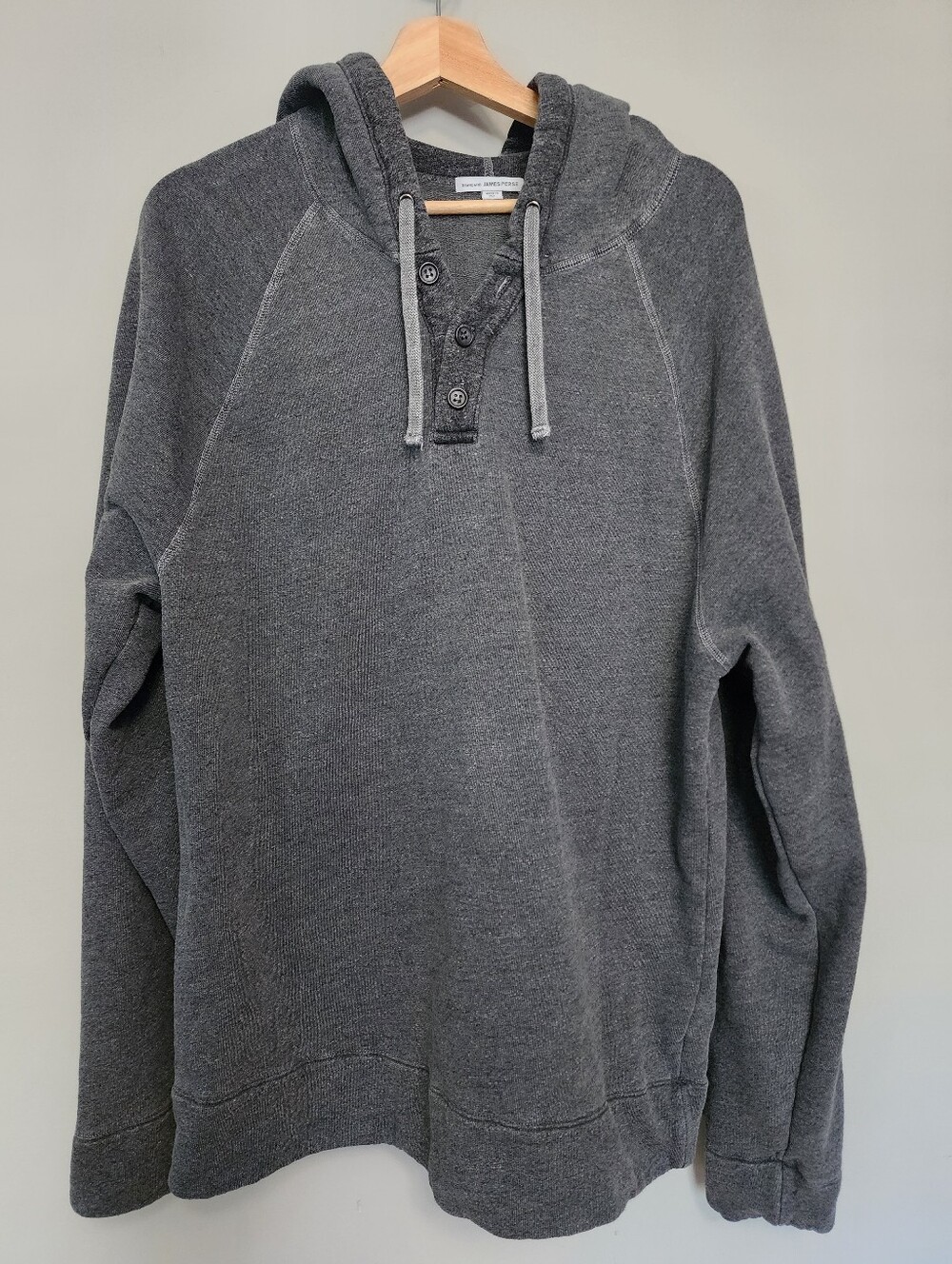 James Perse Charcoal Hooded Henley Sweatshirt Size 4 / XL